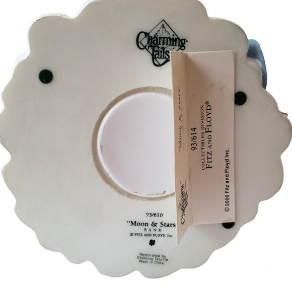 Moon & Stars Child Bank Blue Ribbon Fitz and Floyd Charming Tails Sleeping Mouse - Picture 9 of 12